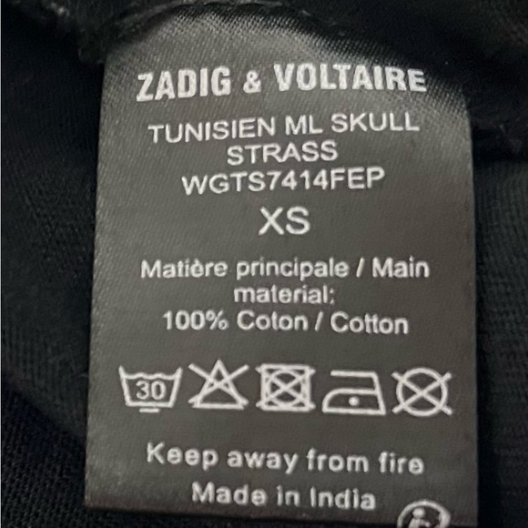 Zadig & Voltaire Embellished Skull Back Long Sleeve Henley Tee Size XS - Picture 10 of 10